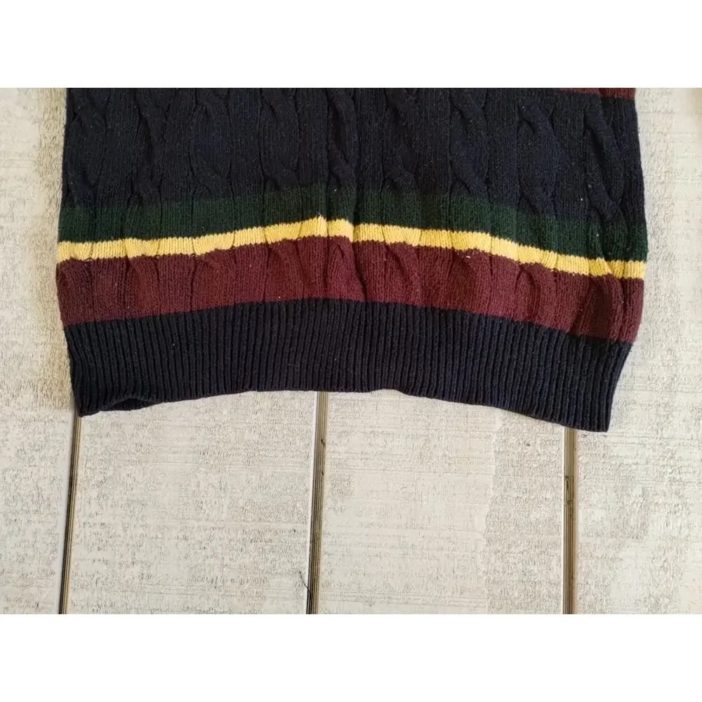 Polo Ralph Lauren St Andrews Rugby Cable Knit Hoodie Striped Sweater Men Size M